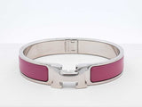 Hermès Clic H Silver-tone & Rose Azalee Enamel Bangle Bracelet 7 Inch Fw0626lxzdu