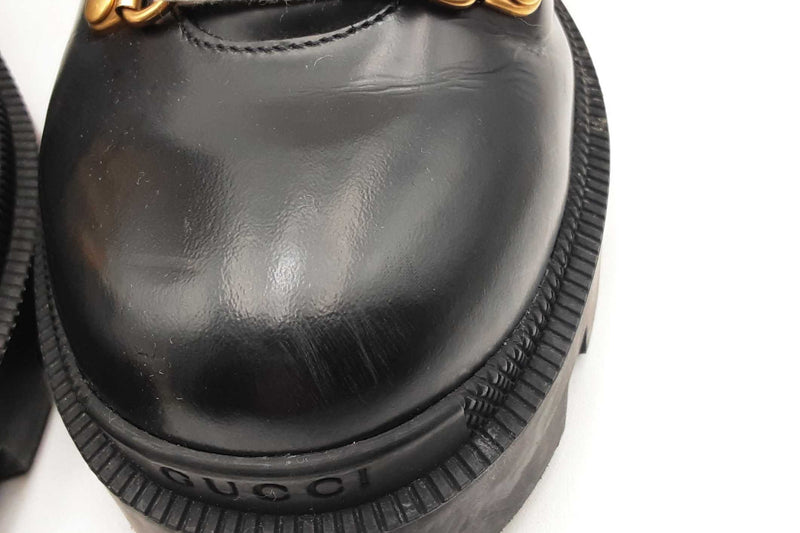 Gucci Sylvie Web Accent Black Patent Leather Combat Boots Size 38.5 Eb0825lxzsa