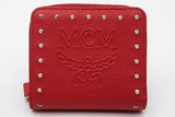 Mcm Red Leather Studded Zip Around Compact Wallet Eb0726rxde