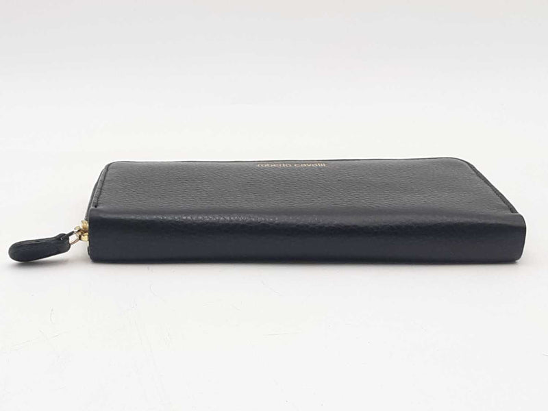 Roberto Cavalli Black Leather Zip Wallet Black Wallet