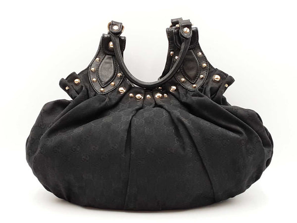 Gucci Studded Pelham Bag In Black Gg Monogram Canvas Fw0825orxdu