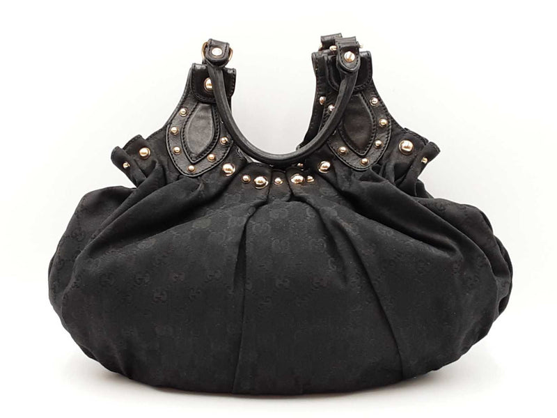 Gucci Studded Pelham Bag In Black Gg Monogram Canvas Fw0825orxdu