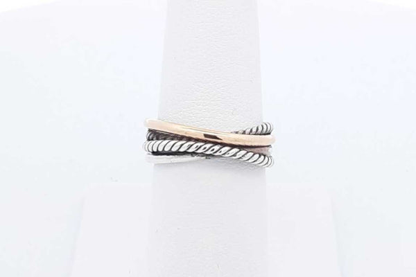 David Yurman Sterling & 18k Yellow Gold Crossover Band Ring 4.7g Sz 7 Eb824lxzdu