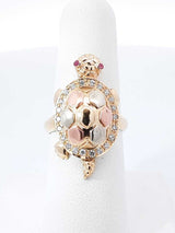 3 Legged Mama And Baby Turtle Locket Ring In 14k Tri-color Gold 8.8 Grams Size 6.5 Fw0726rzxdu