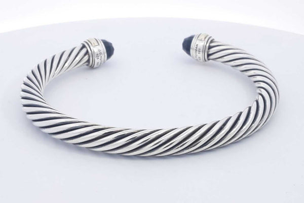 David Yurman Onyx 925 & 14k Yellow Gold Cable Cuff Bracelet 41.7g Eb0425lrxsa