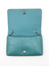Chanel Full Flap Crossbody Bag In Teal Quilted Crumpled Calfskin Fw0925ozxzdu