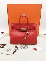 Hermes Birkin 25 Rouge Tomate Red Box Calf Palladium Handbag Do0925lxzxzde