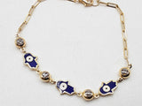 10k Yellow Gold 4.3g Blue Enamel Evil Eye Hamsa Cable Bracelet Do1224loxde