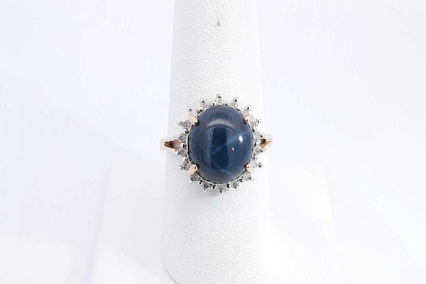 Blue Gemstone & Diamond Ring In 14k Yellow Gold 5.2 Grams Size 7.5 Eb1024olrsa