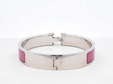 Hermès Clic H Silver-tone & Rose Azalee Enamel Bangle Bracelet 7 Inch Fw0626lxzdu