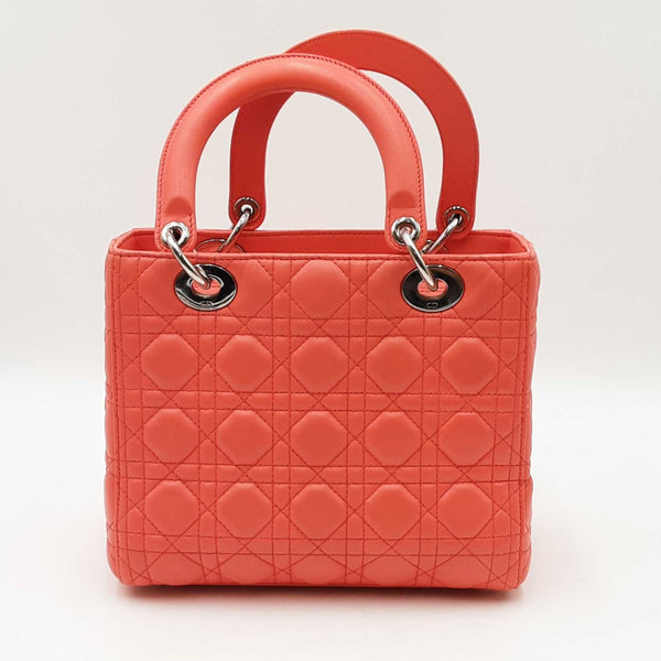 Christian Dior Lambskin Cannage Lady Dior Coral Hand Bag Sd0725lozxdu