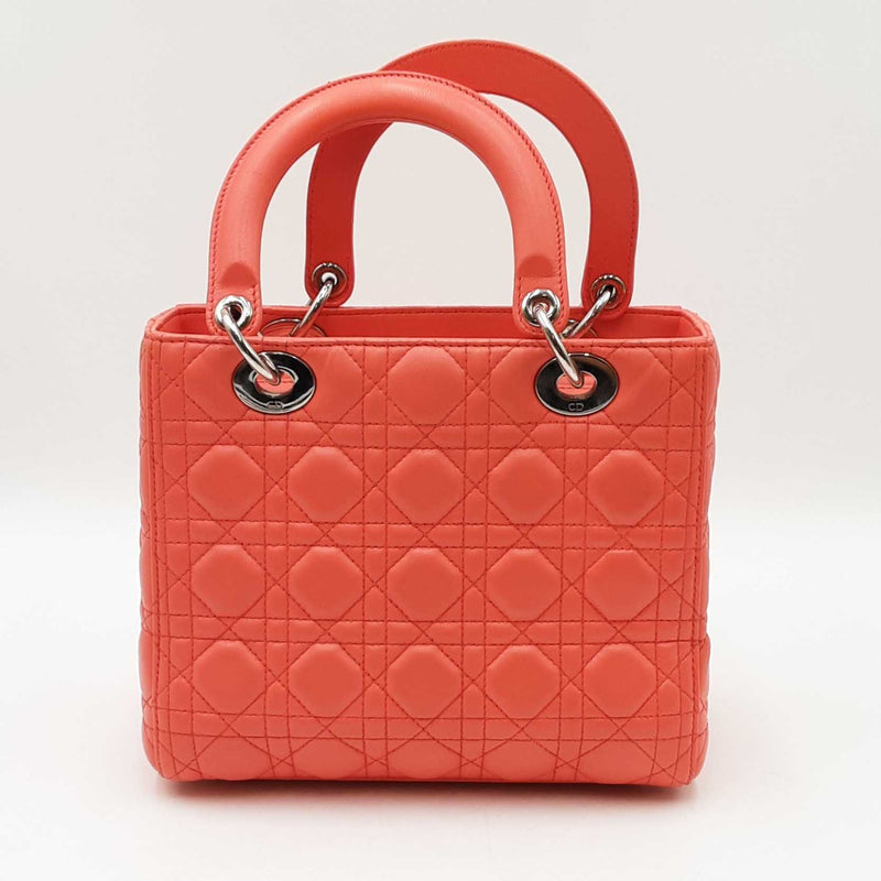 Christian Dior Lambskin Cannage Lady Dior Coral Hand Bag Sd0725lozxdu