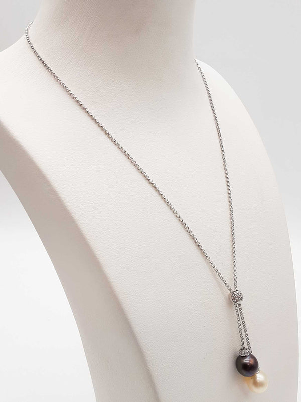 White Black Pearls 14k White Gold 6.7g Chain Necklace 16 In Do0725oxzde