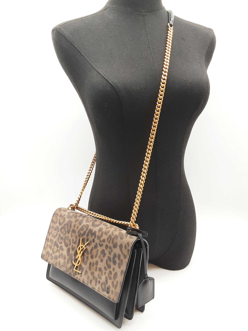 Yves Saint Laurent Ysl Sunset Leopard Print Black Crossbody Bag Do0225exzde