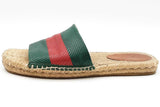 Gucci Green & Red Web Striped Espadrille Slides Size 8 Eb0825rxdu