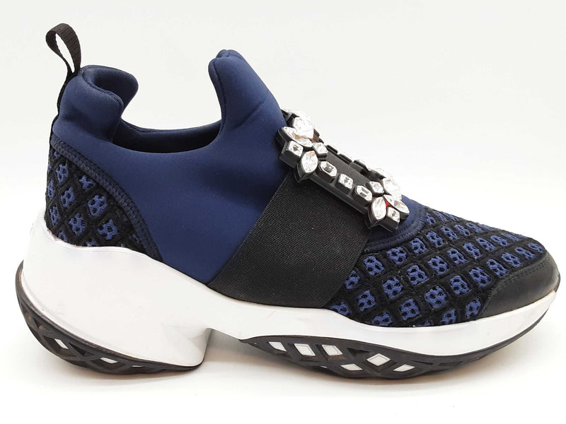 Roger Vivier Running Strass Buckle Stretch Blue Sneakers Size Eu37.5 Do0525oxzde