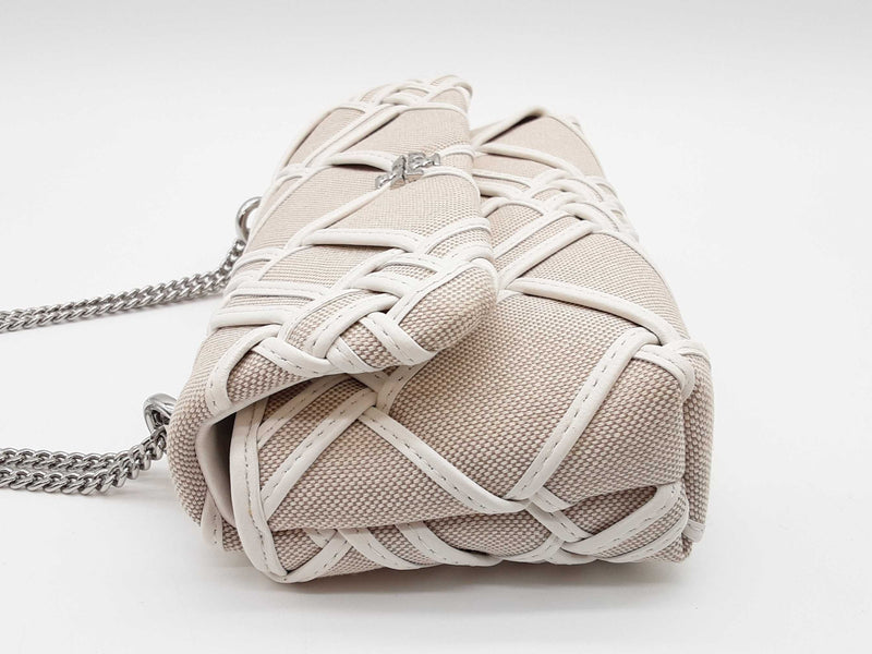Tory Burch Kira Woven Canvas Mini Natural/blanc Flap Bag Sd1025lzxde