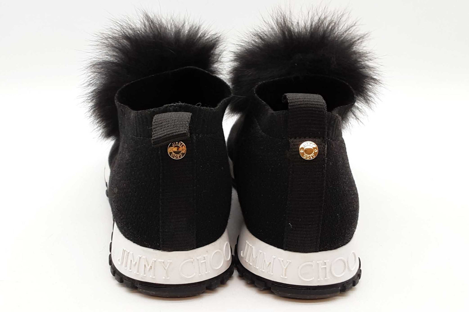 JIMMY CHOO スニーカー NORWAY/M 新品・未使用 箱有り Jimmy Choo Norway Black Knit Norway Fur Pom-pom Sneakers Size 43
