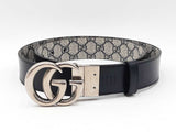 Gucci Marmont Reversible Belt In Gg Supreme & Leather With Gg Buckle Fw1225lrxdu