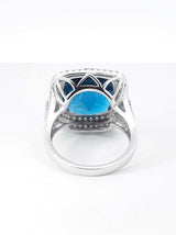 Effy London Blue Topaz & Diamond Halo Statement Ring In 14k White Gold 7.8 Grams Size 7 Fw0426lxzxdu