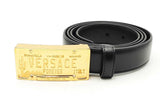 Versace Black Leather Belt With Gold Tone Liscense Plate Style Buckle Eb225lxzsa