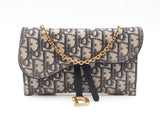Christian Dior Saddle Pouch With Chain In Blue Oblique Jacquard Fw1026wzxdu