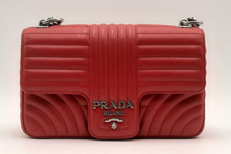 Prada Diagramme Quilted Red Leather Shoulder Bag Eb0125rxzsa