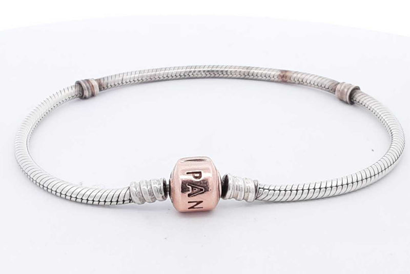 Pandora Sterling Silver Snake Chain Charm Bracelet 30.2 Grams 8.25 In Eb0125ixsa