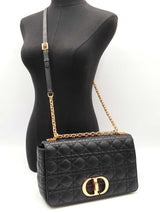 Christian Dior Caro Large Shoulder Bag In Black Quilted Calfskin Fw1225lxzxdu
