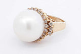 Pearl & Diamond Ring In 14k Yellow Gold 8.2 Grams Size 6.5 Eb1025prxdu