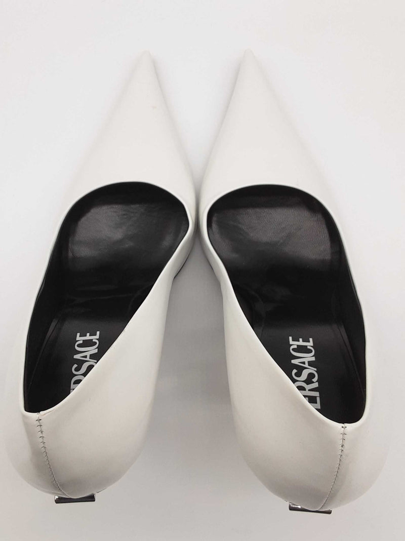 Versace Decollete T.110 Vitello Blanco White Leather Heels Size Eu 40 Do0825cxde