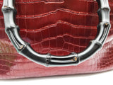 Gucci 323660 Burgandy Red Alligator Leather Bamboo Shopper Tote Do0225wpxzde