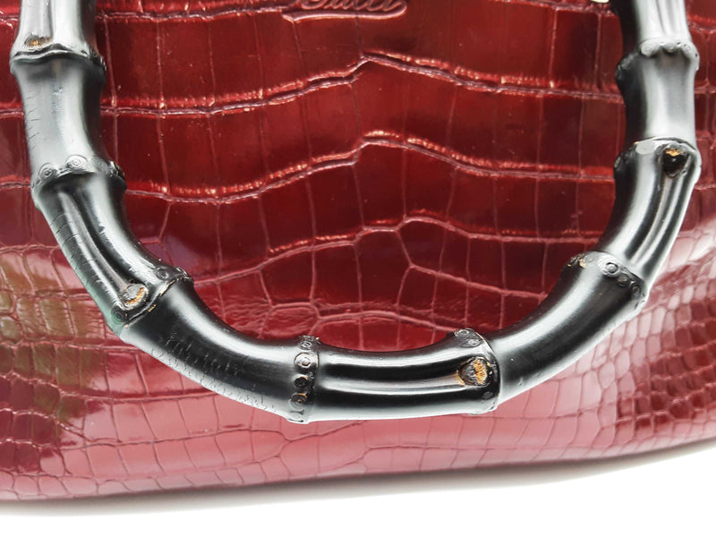 Gucci 323660 Burgandy Red Alligator Leather Bamboo Shopper Tote Do0225wpxzde