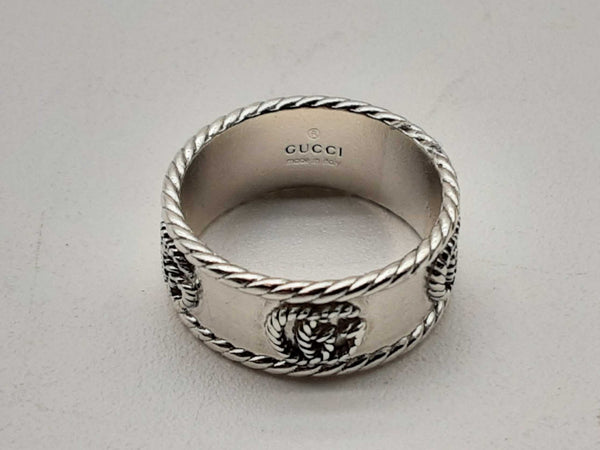 Gucci Double G 0.925 Sterling Silver 6.0g Ring Size 17 Do0324lrxde