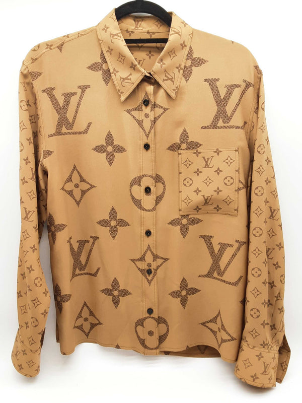 Louis Vuitton Brown Giant Reverse Monogram Silk Button Up Shirt Do0425pxzde
