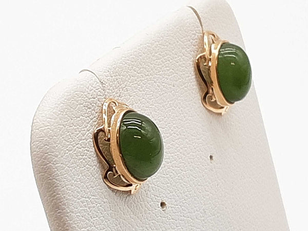 Nephrite Green Jade 10k Yellow Gold 1.3g Stud Earrings Do1025lrde