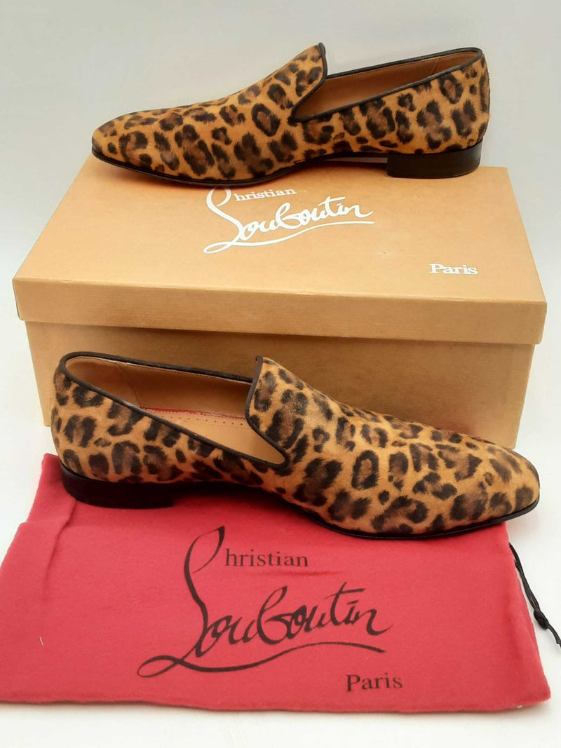 Christian Louboutin Veau Velours Leopard Dandelion Flat Loafers Sz 43 Eb524lrxsa