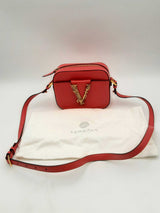 Versace Virtus Red Leather Camera Crossbody Bag Eb1024wxzsa