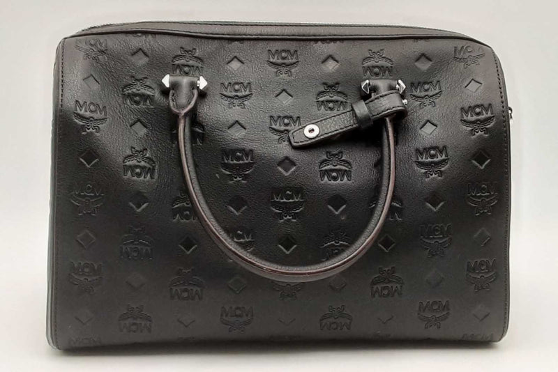 Mcm Ottomar Monogram Black Leather Boston Bag Eb0225lrxsa