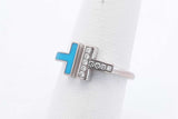 Tiffany & Co. Diamond & Turquoise T Wire Ring 18k White Gold 4.1g Eb1124orxsa