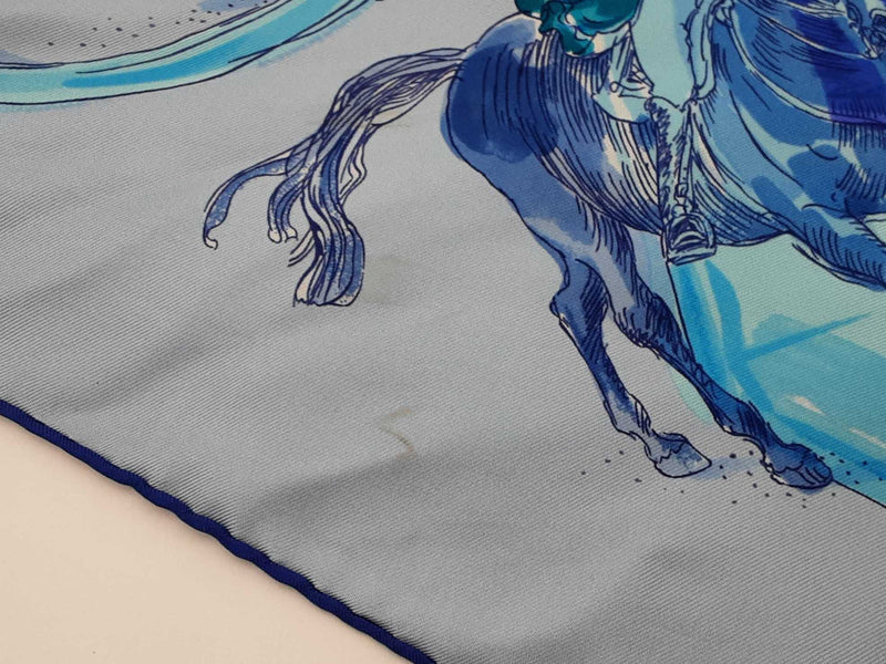 Hermes Ecole Portugaise D'art Equestre Blue Silk Scarf Do0625loxde