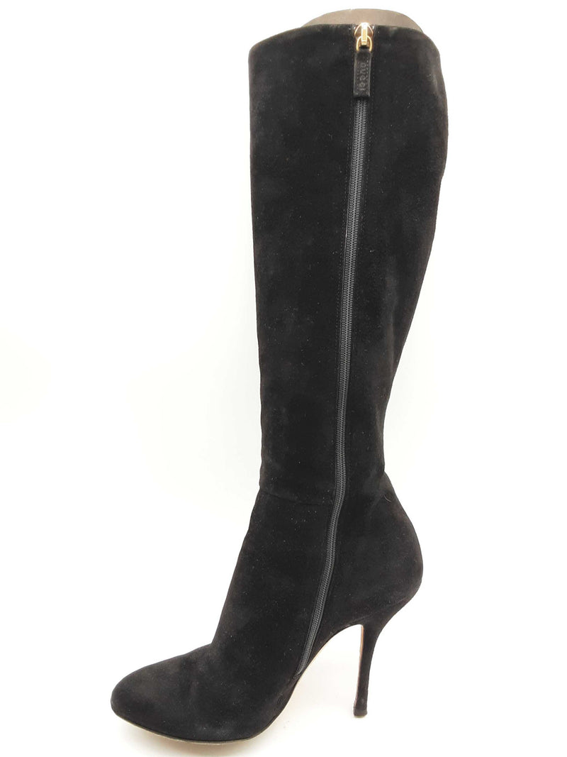 Gucci Vitello Vernice Soft Black Suede Knee High Boots Size Eu 36 Do0225rxde