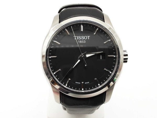 Tissot 40mm Couturier Black Dial Leather Band Steel Quartz Watch Do0725loxde