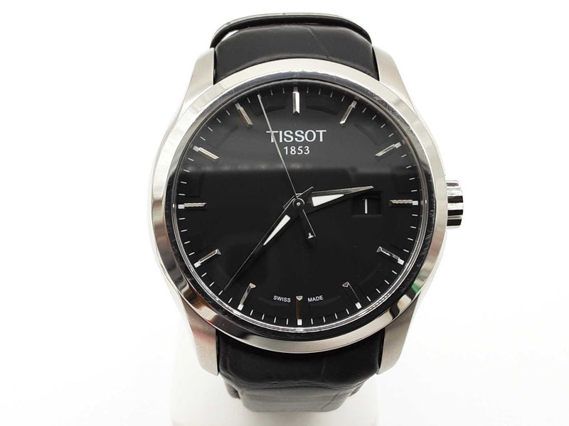 Tissot 40mm Couturier Black Dial Leather Band Steel Quartz Watch Do0725loxde