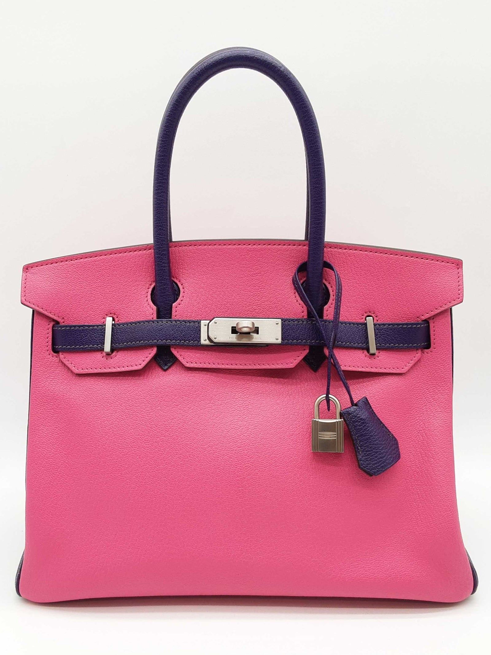 Hermes Birkin 30 Pink Purple Chevre Mysore Palladium Handbag