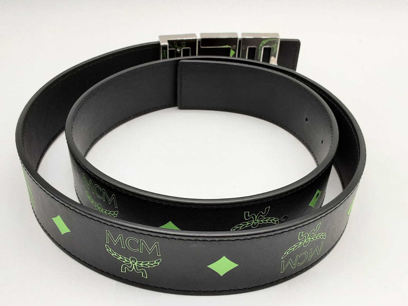 Mcm Claus Black Green Smooth Viestos Leather Belt 36 In Do1224crde