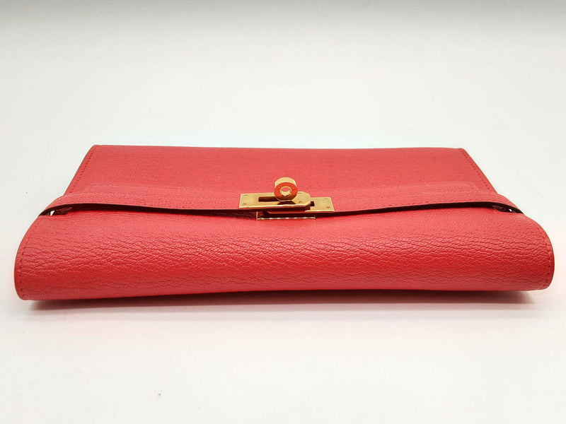 Hermes Kelly To Go Red Chevre Mysore Gold Hardware Clutch Do1124lxzxde