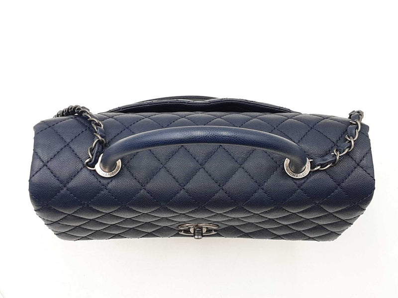 Chanel Coco Top Handle Flap Bag In Navy Blue Quilted Caviar Leather Fw0925ooxzdu
