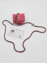Chanel Camellia Embossed Pink Leather Airpod Pro Case With Chain Eb0626lrxsa