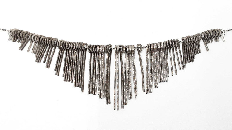 16.25 Cttw Melee Diamond & Silver Fringe Necklace 52.4 Grams 18 Inch Fw1224erxdu